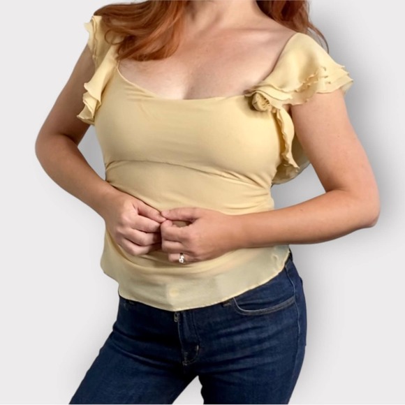 Diane Von Furstenberg Tops - Diane Von Furstenberg Christa Nude Tan Silk Chiffon Flutter Sleeve Blouse